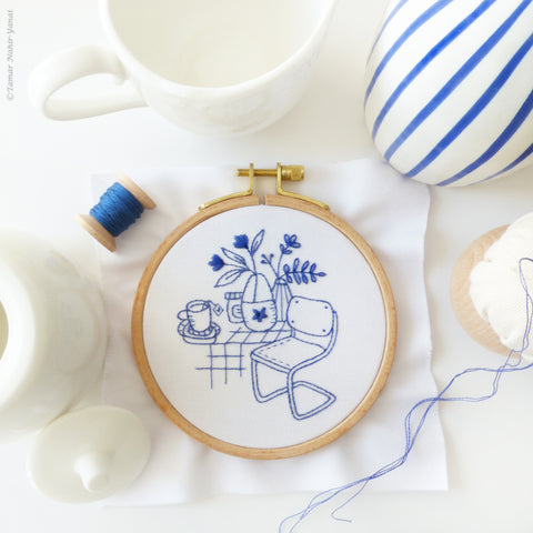 Leisurely breakfast in blue