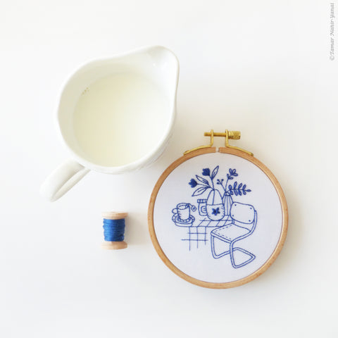Leisurely breakfast in blue