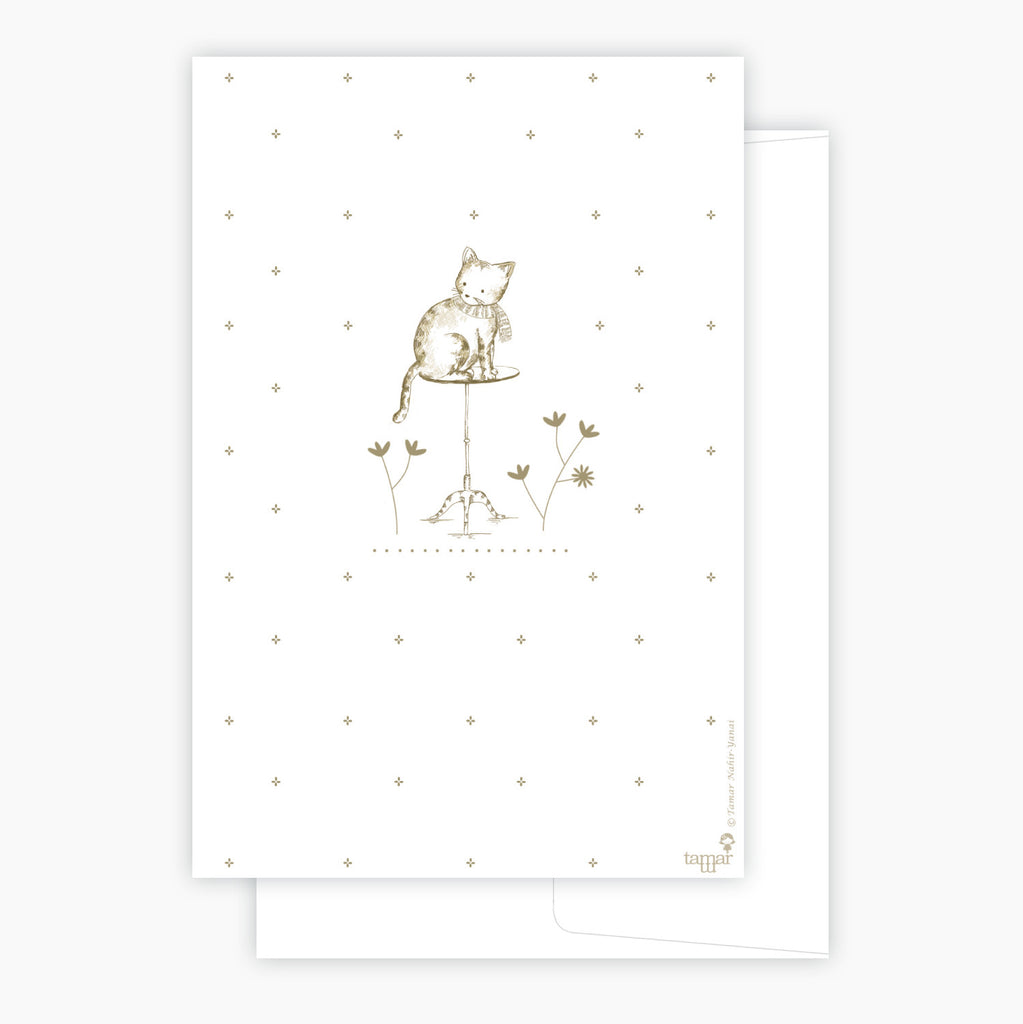 A cat on a table Card