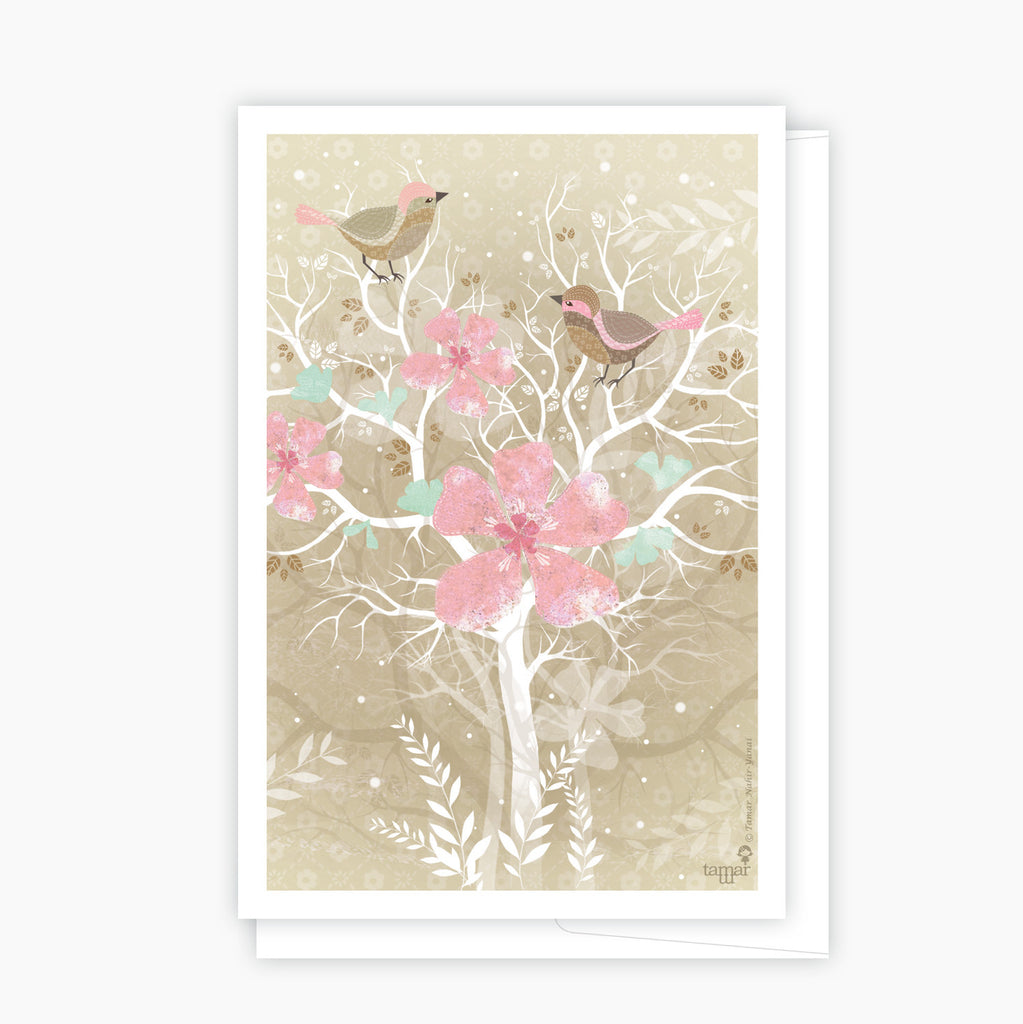 Two birds on the tree Pink Card